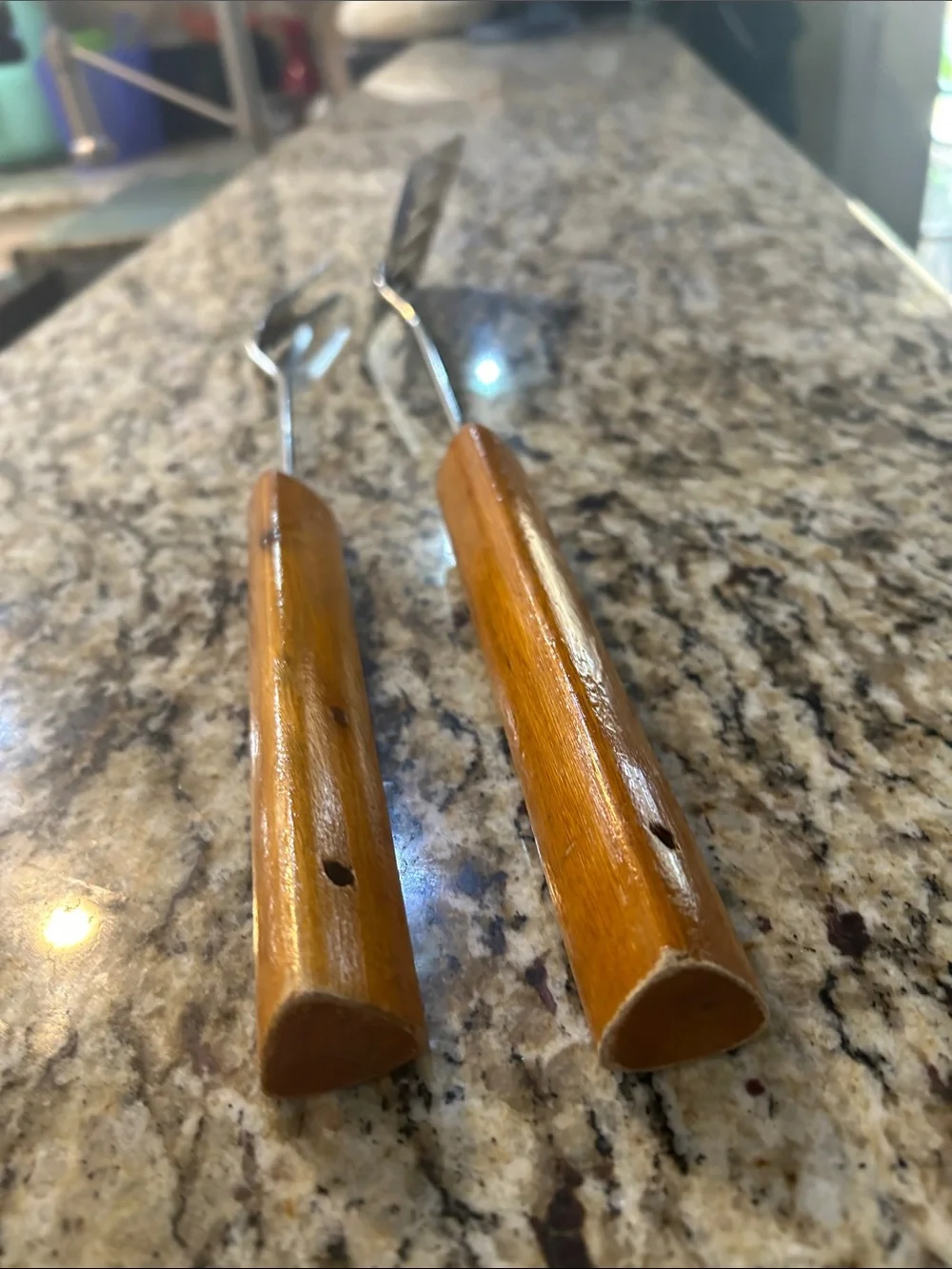 Wood-Handled Spatula and Fork Grill Set - Brown